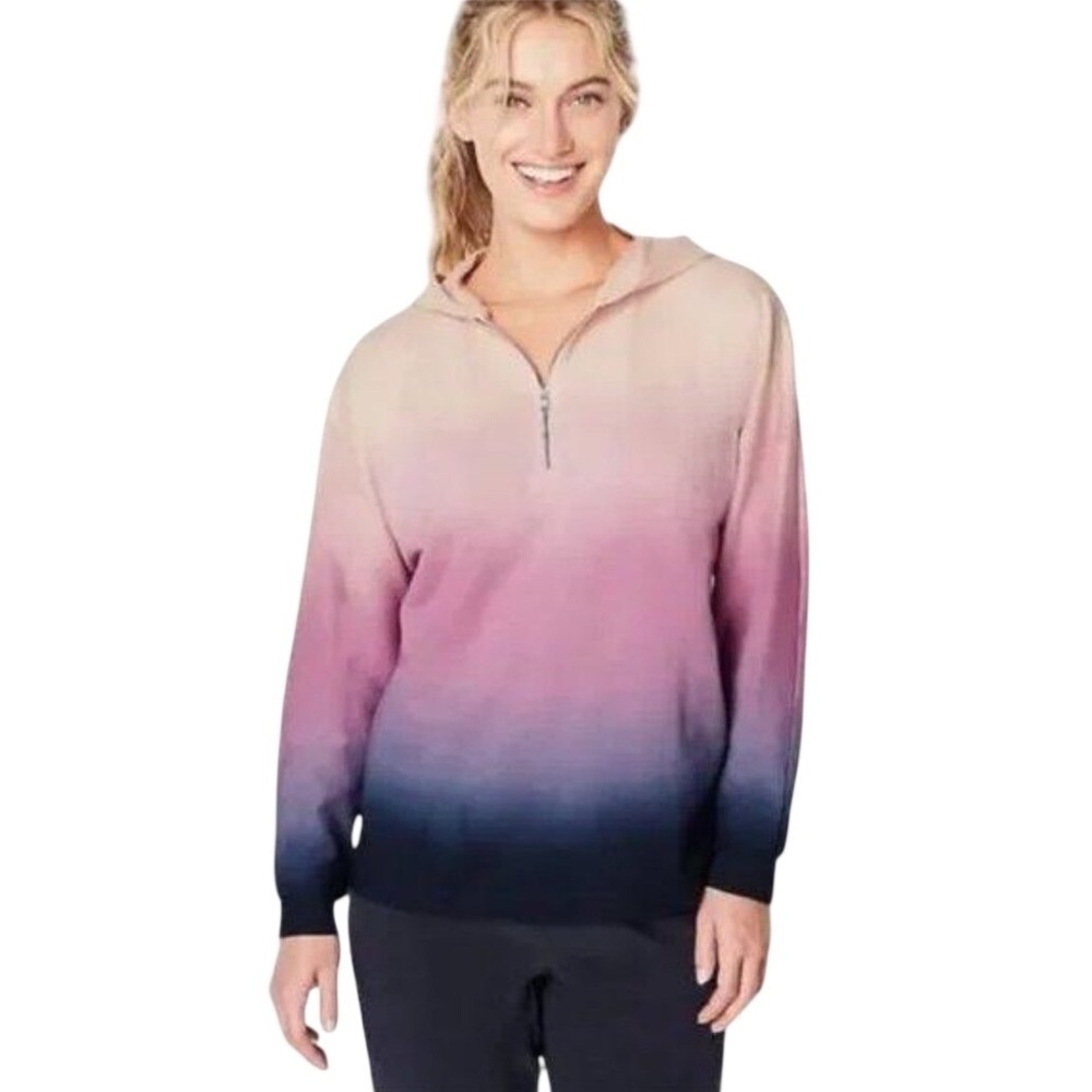 J Jill Fit Ombre Hoodie Womens PM Petite Medium Pink Purple Navy Blue‎ Tunic Zip